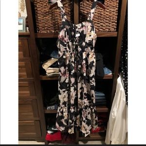 OPT Black Floral Dress Bustier Lace-Up